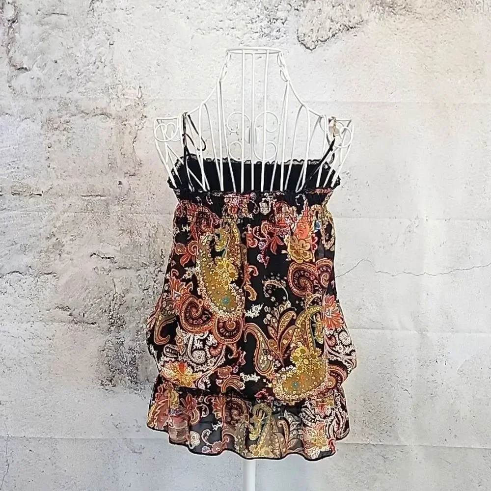 Trixxi Floral Square Top Boho Paisley Print Womens Size M